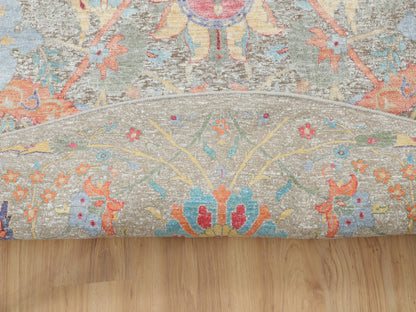 Ivory 8'10" x 8'10" Transitional Hand knotted Wool/Silk Rug - Sku: O058172