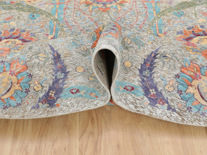 Ivory 8'10" x 8'10" Transitional Hand knotted Wool/Silk Rug - Sku: O058172
