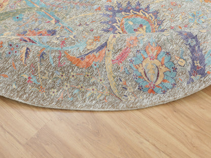 Ivory 8'10" x 8'10" Transitional Hand knotted Wool/Silk Rug - Sku: O058172