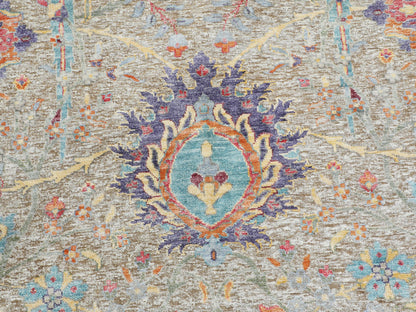 Ivory 8'10" x 8'10" Transitional Hand knotted Wool/Silk Rug - Sku: O058172