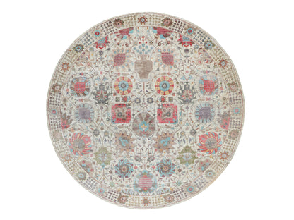Ivory 10'0" x 10'0" Transitional Hand knotted Wool/Silk Rug - Sku: O058174