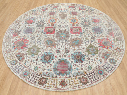 Tabriz Transitional hand-knotted wool/silk rug in Ivory, 10' x 10' — SKU O058174 (view 3)