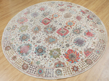 Ivory 10'0" x 10'0" Transitional Hand knotted Wool/Silk Rug - Sku: O058174