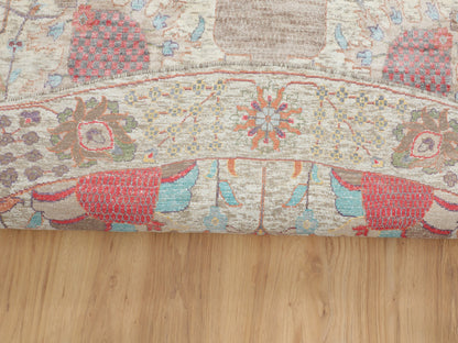 Ivory 10'0" x 10'0" Transitional Hand knotted Wool/Silk Rug - Sku: O058174