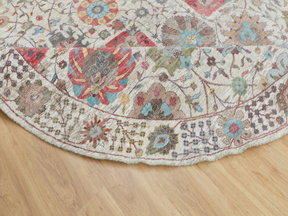 Ivory 10'0" x 10'0" Transitional Hand knotted Wool/Silk Rug - Sku: O058174