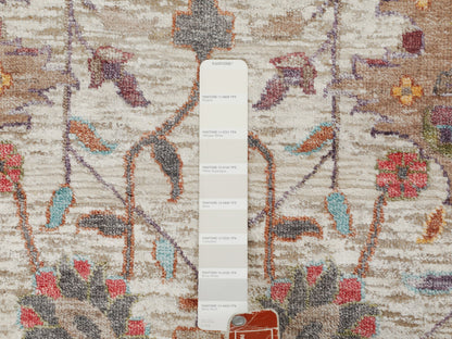 Ivory 10'0" x 10'0" Transitional Hand knotted Wool/Silk Rug - Sku: O058174