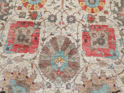 Ivory 10'0" x 10'0" Transitional Hand knotted Wool/Silk Rug - Sku: O058174