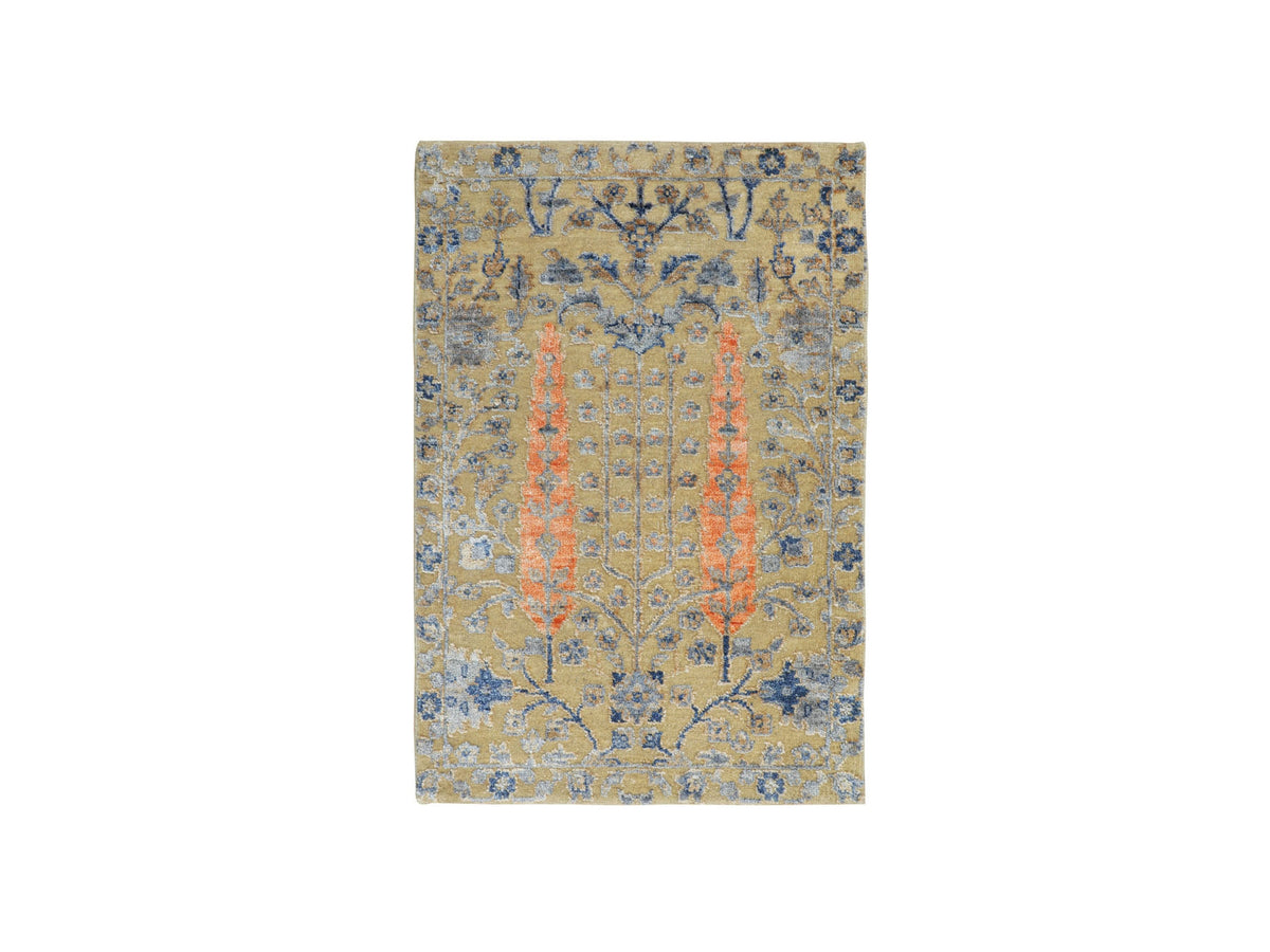 Transitional hand-knotted wool/silk rug in Beige, 2'1" x 3' — SKU O058177