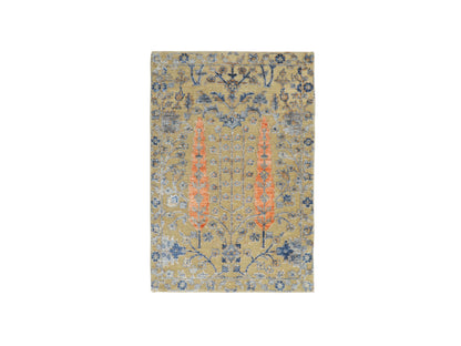 Transitional hand-knotted wool/silk rug in Beige, 2'1" x 3' — SKU O058177