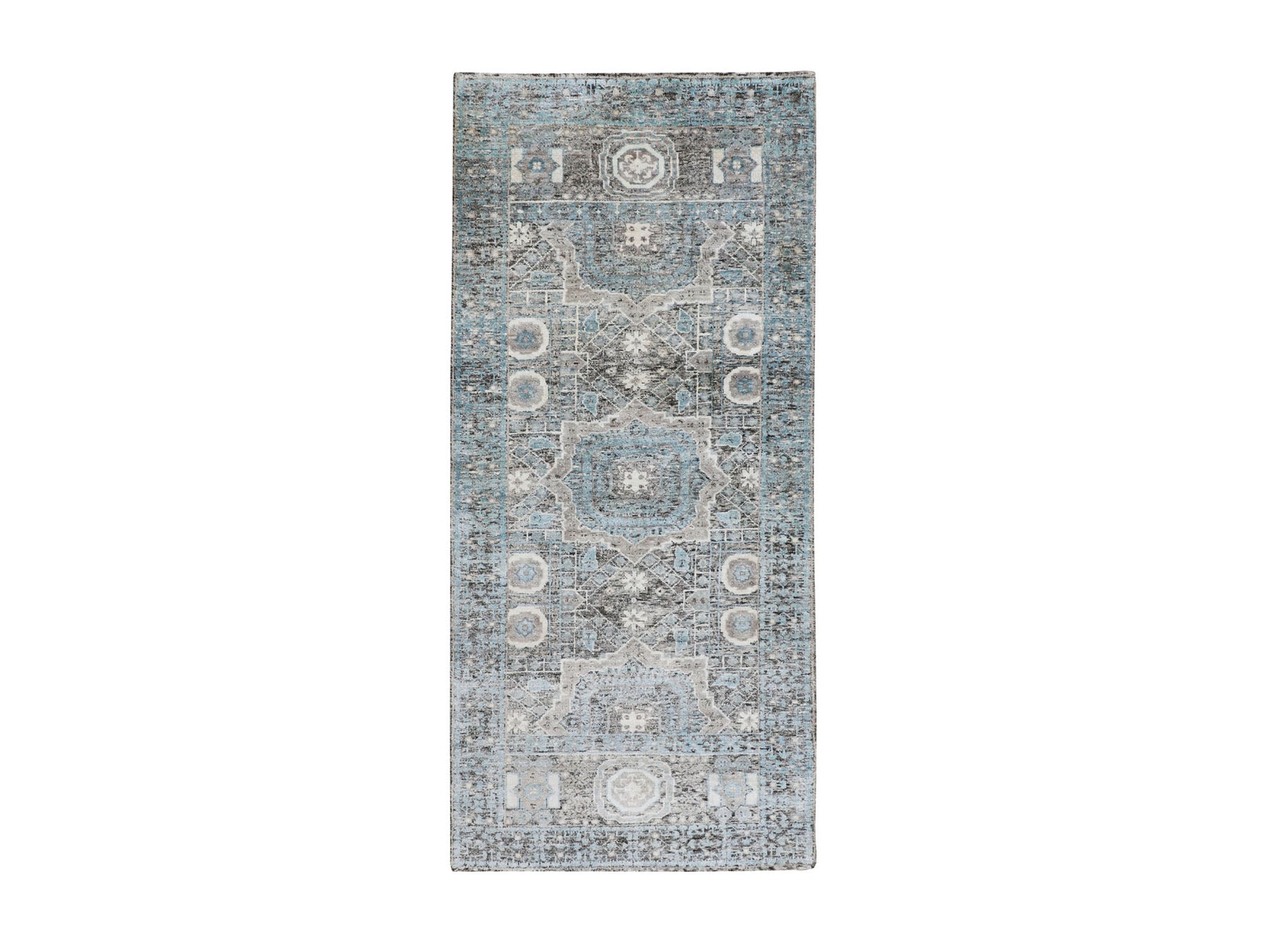 Mamluk Mamluk hand-knotted wool/silk runner in Blue & Sky Blue, 2'8" x 6'1" — SKU O058181