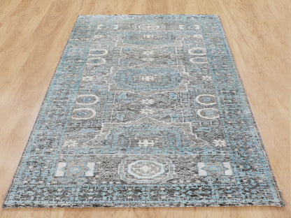 Blue 2'8" x 6'1" Mamluk Hand knotted Wool/Silk Rug - Sku: O058181