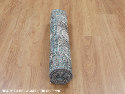 Blue 2'8" x 6'1" Mamluk Hand knotted Wool/Silk Rug - Sku: O058181