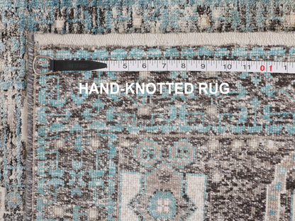 Blue 2'8" x 6'1" Mamluk Hand knotted Wool/Silk Rug - Sku: O058181