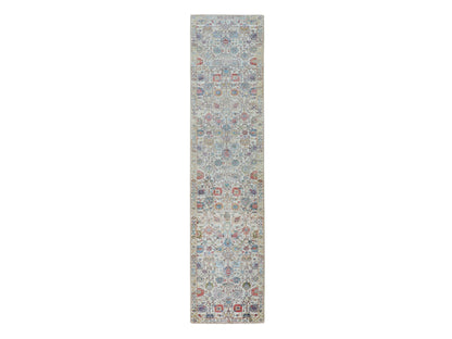 Ivory 2'7" x 12'0" Transitional Hand knotted Wool/Silk Rug - Sku: O058189