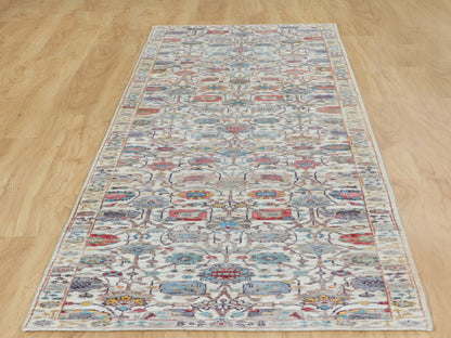 Ivory 2'7" x 12'0" Transitional Hand knotted Wool/Silk Rug - Sku: O058189