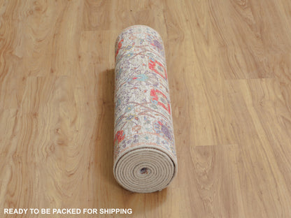 Ivory 2'7" x 12'0" Transitional Hand knotted Wool/Silk Rug - Sku: O058189
