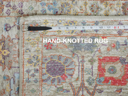 Ivory 2'7" x 12'0" Transitional Hand knotted Wool/Silk Rug - Sku: O058189