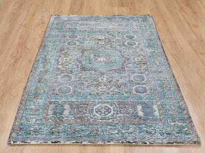 Brown 3'1" x 5'0" Mamluk Hand knotted Wool/Silk Rug - Sku: O058195