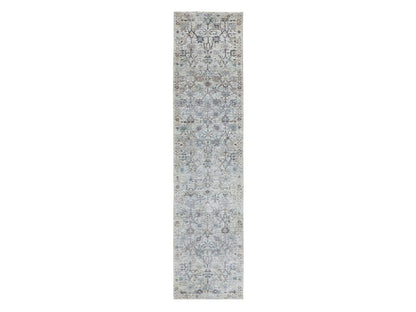Ivory 2'5" x 12'0" Transitional Hand knotted Wool/Silk Rug - Sku: O058197