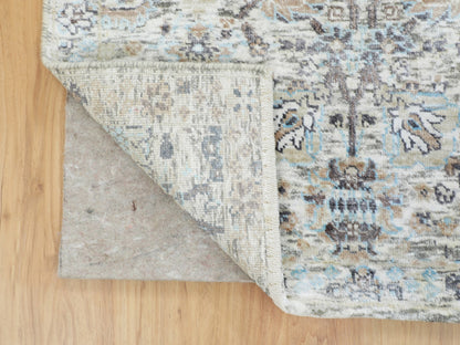 Ivory 2'5" x 12'0" Transitional Hand knotted Wool/Silk Rug - Sku: O058197