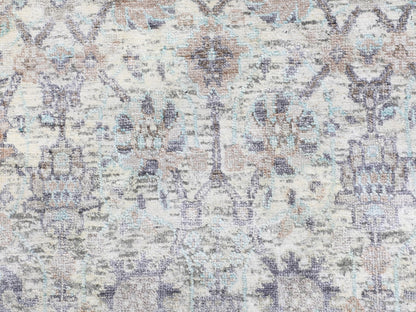 Ivory 2'5" x 12'0" Transitional Hand knotted Wool/Silk Rug - Sku: O058197