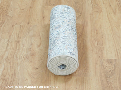 Ivory 2'5" x 12'0" Transitional Hand knotted Wool/Silk Rug - Sku: O058197