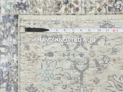 Ivory 2'5" x 12'0" Transitional Hand knotted Wool/Silk Rug - Sku: O058197
