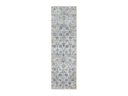 Ivory 2'5" x 8'0" Transitional Hand knotted Wool/Silk Rug - Sku: O058200