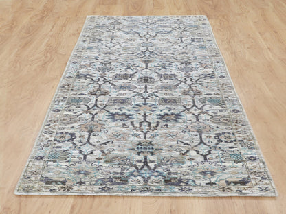 Ivory 2'5" x 8'0" Transitional Hand knotted Wool/Silk Rug - Sku: O058200