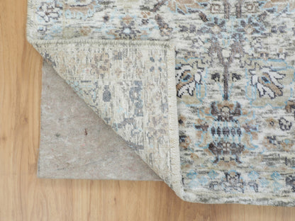 Ivory 2'5" x 8'0" Transitional Hand knotted Wool/Silk Rug - Sku: O058200