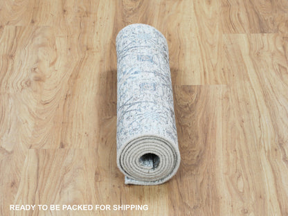 Ivory 2'5" x 8'0" Transitional Hand knotted Wool/Silk Rug - Sku: O058200