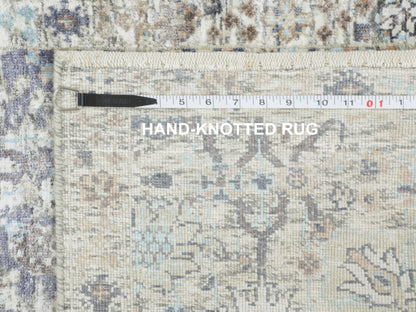 Ivory 2'5" x 8'0" Transitional Hand knotted Wool/Silk Rug - Sku: O058200