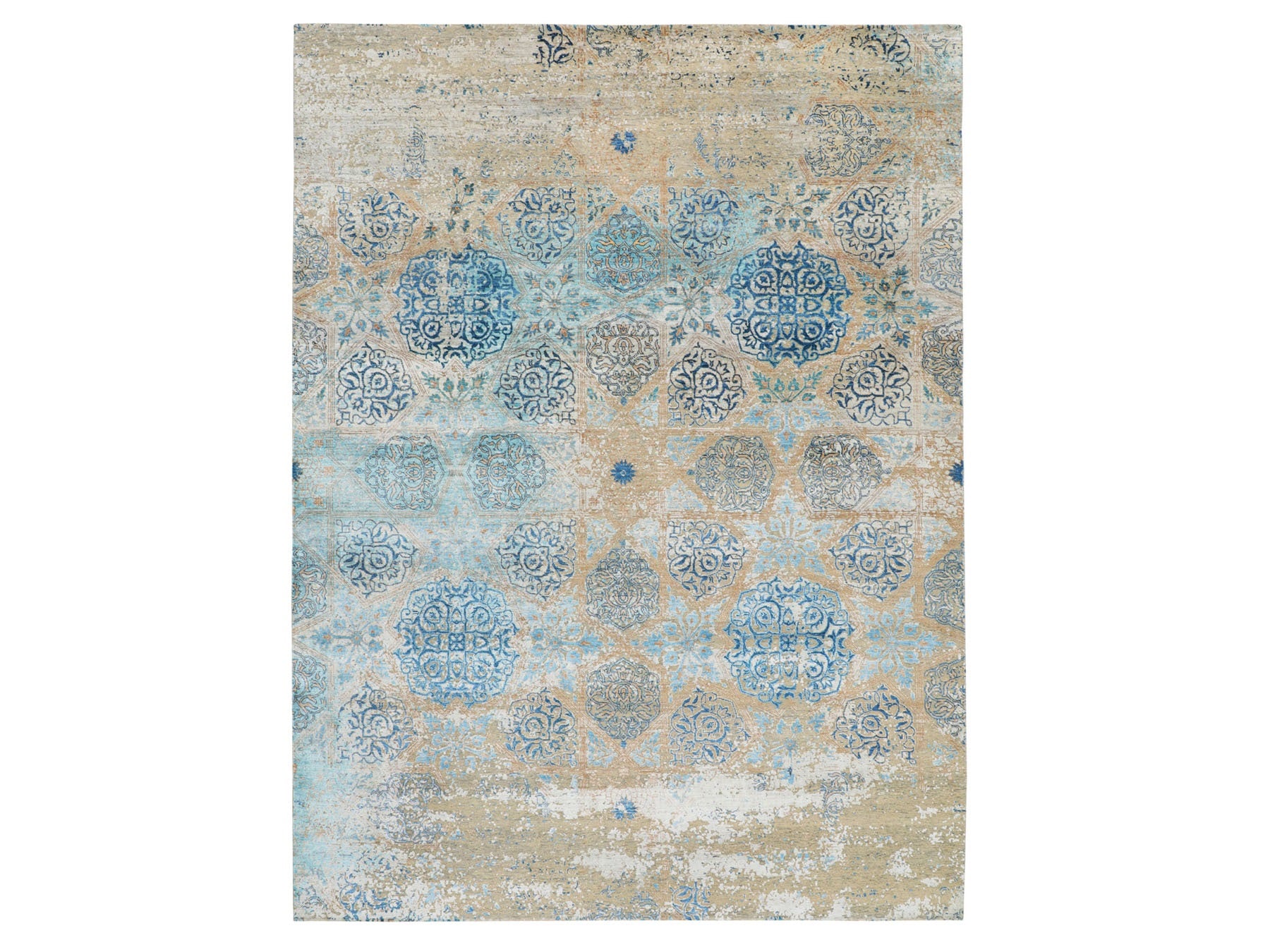 Transitional hand-knotted wool/silk rug in Gray, 8'10" x 12' — SKU O058202