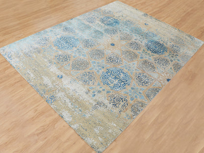 Grey 8'10" x 12'0" Transitional Hand knotted Wool/Silk Rug - Sku: O058202