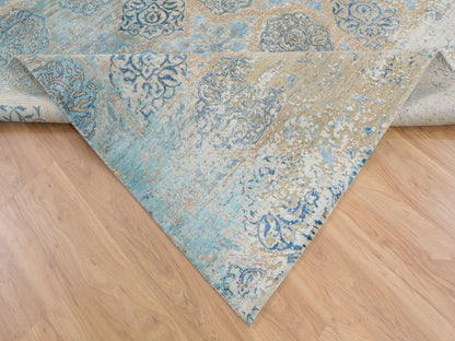 Grey 8'10" x 12'0" Transitional Hand knotted Wool/Silk Rug - Sku: O058202