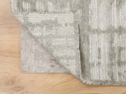 Grey 2'6" x 8'0" Modern / Contemporary Hand knotted Wool Rug - Sku: O058244