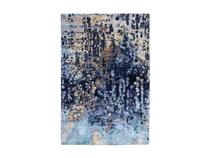 Blue 3'0" x 4'9" Modern and Contemporary Hand knotted Wool/Silk Rug - Sku: O058288