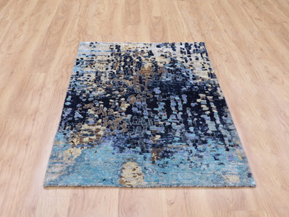 Blue 3'0" x 4'9" Modern and Contemporary Hand knotted Wool/Silk Rug - Sku: O058288