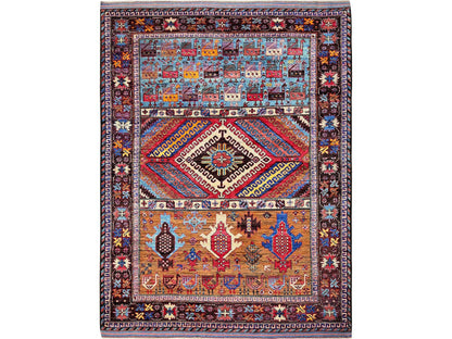 Multicolored 6'2" x 7'7" Tribal Hand knotted Wool Rug - Sku: O0582