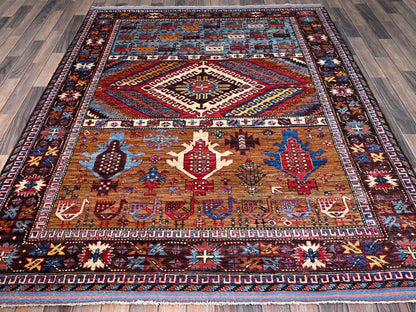 Multicolored 6'2" x 7'7" Tribal Hand knotted Wool Rug - Sku: O0582