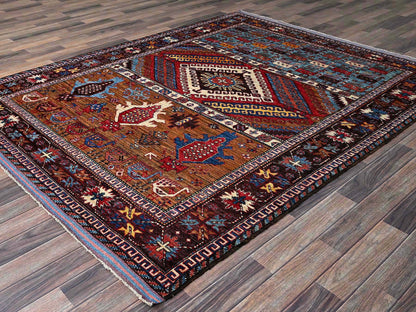 Multicolored 6'2" x 7'7" Tribal Hand knotted Wool Rug - Sku: O0582