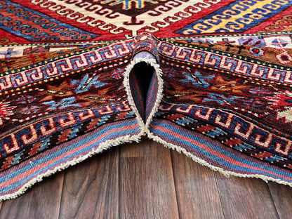 Multicolored 6'2" x 7'7" Tribal Hand knotted Wool Rug - Sku: O0582