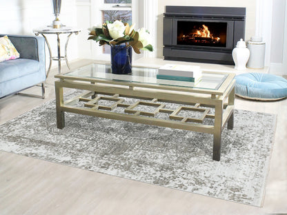 Grey 6'0" x 9'0" Transitional Hand knotted Wool/Silk Rug - Sku: O058339