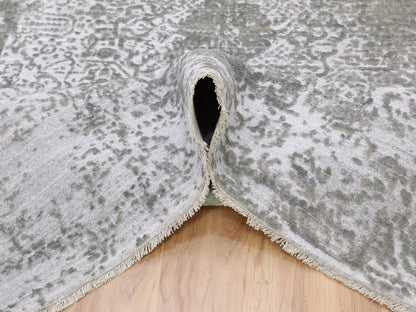 Grey 6'0" x 9'0" Transitional Hand knotted Wool/Silk Rug - Sku: O058339
