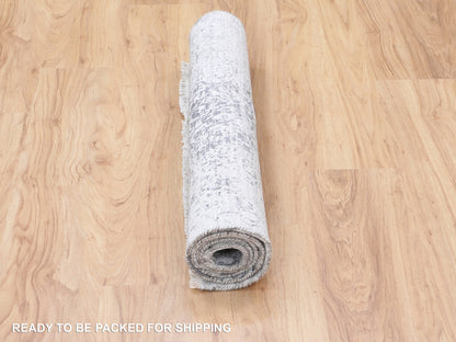 Grey 3'0" x 5'0" Transitional Hand knotted Wool/Silk Rug - Sku: O058341