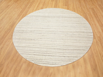 Beige 8'0" x 8'0" Hand-Loomed Handloom Wool Rug - Sku: O058349