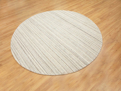 Beige 8'0" x 8'0" Hand-Loomed Handloom Wool Rug - Sku: O058349