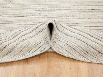 Beige 8'0" x 8'0" Hand-Loomed Handloom Wool Rug - Sku: O058349