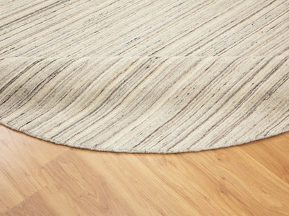 Beige 8'0" x 8'0" Hand-Loomed Handloom Wool Rug - Sku: O058349