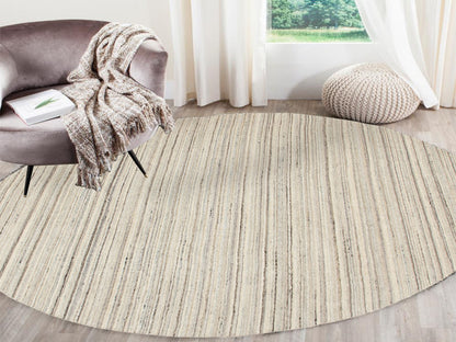 Beige 8'0" x 8'0" Hand-Loomed Handloom Wool Rug - Sku: O058350